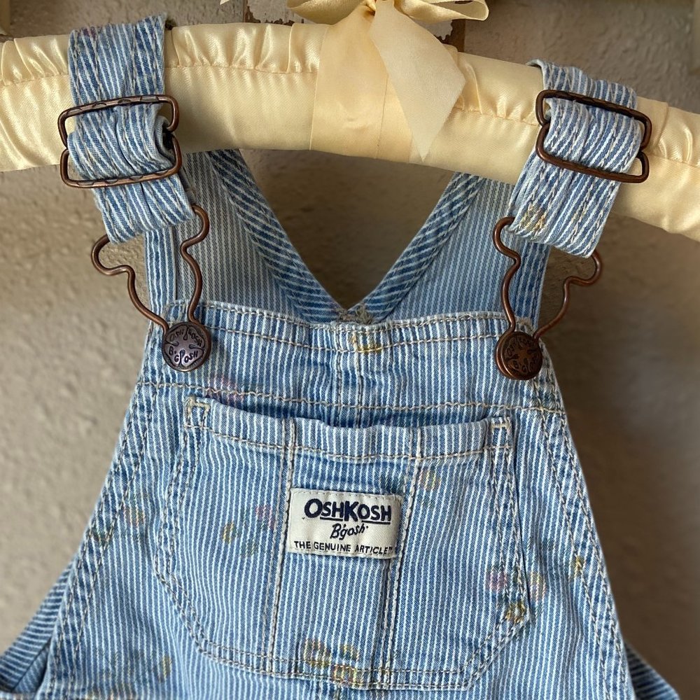 4/$20 OshKosh B'gosh Denim Floral Stripped Short Overalls 12M
